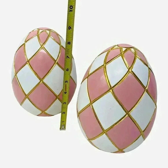 Pink Gold Trim Checkered Harley Quinn Vibes Easter Egg Shape Decor - Picture 4 of 4